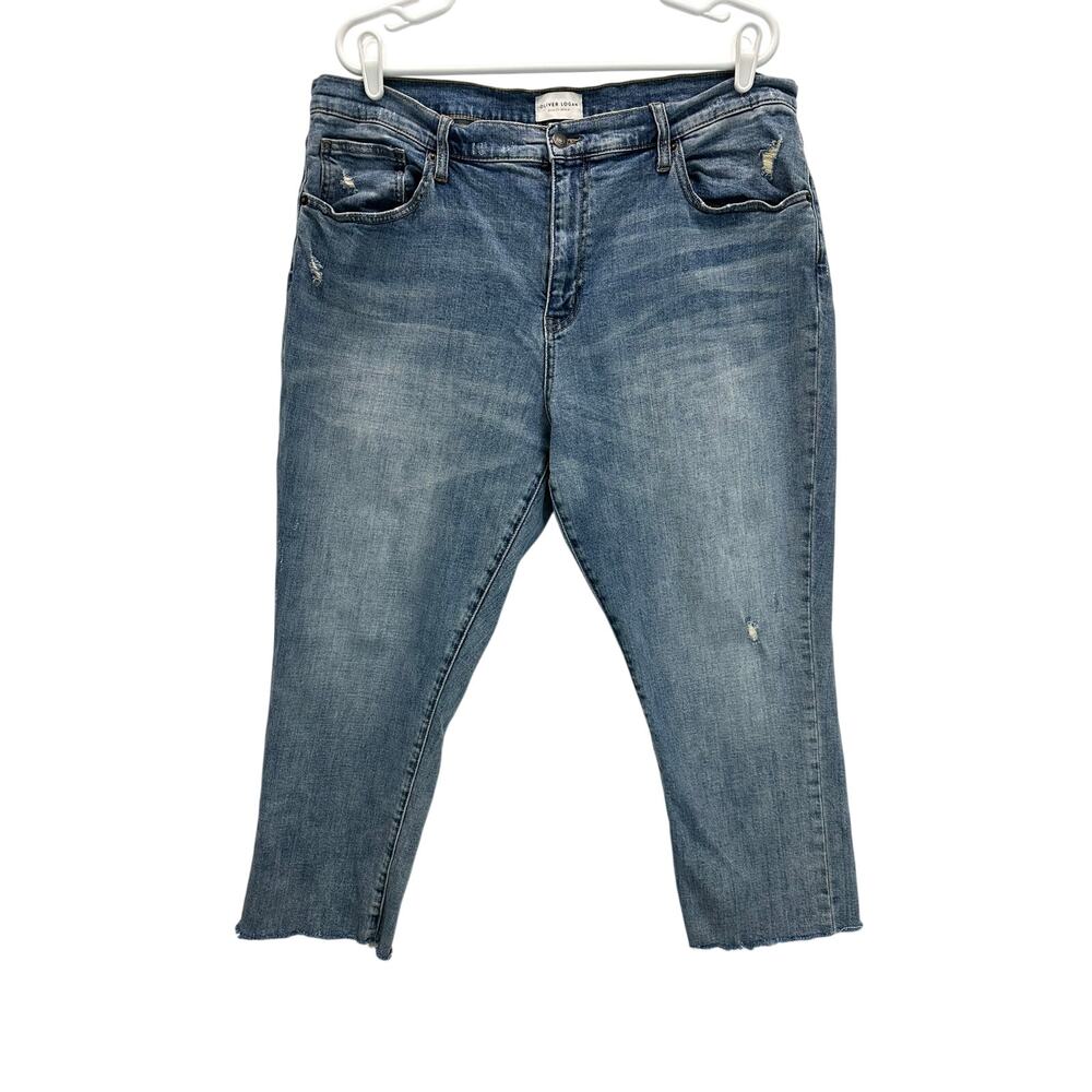 Oliver Logan Crosby Relaxed Taper Cropped Jeans Raw Hem Blue 34
